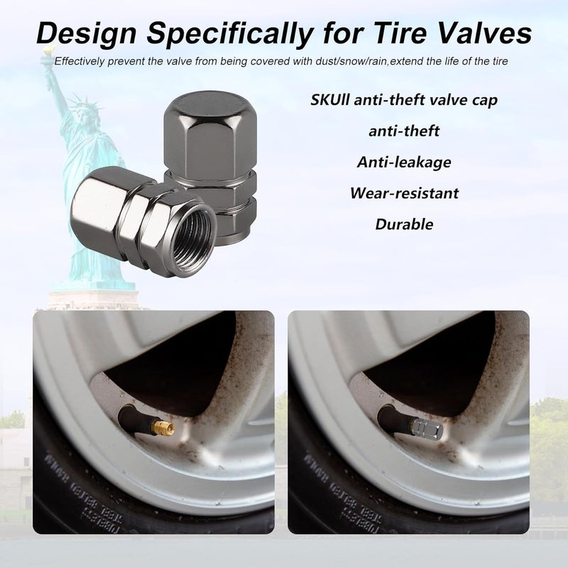 alpmosn Aluminum Tire Stem Valve Caps Wheel Valve Covers Car Dustproof Tire Cap Cover Accessories, Universal for SUV, Car, Bike and Motorcycle, Hexagon Shape (4PCS Grey) - Image 4